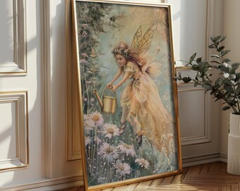 Garden Fairy | Cottagecore Prints, Floral Decor, Botanical Aesthetic, Fairycore Wall Art, Moody Oil Painting, Vintage Fairytale Home Decor