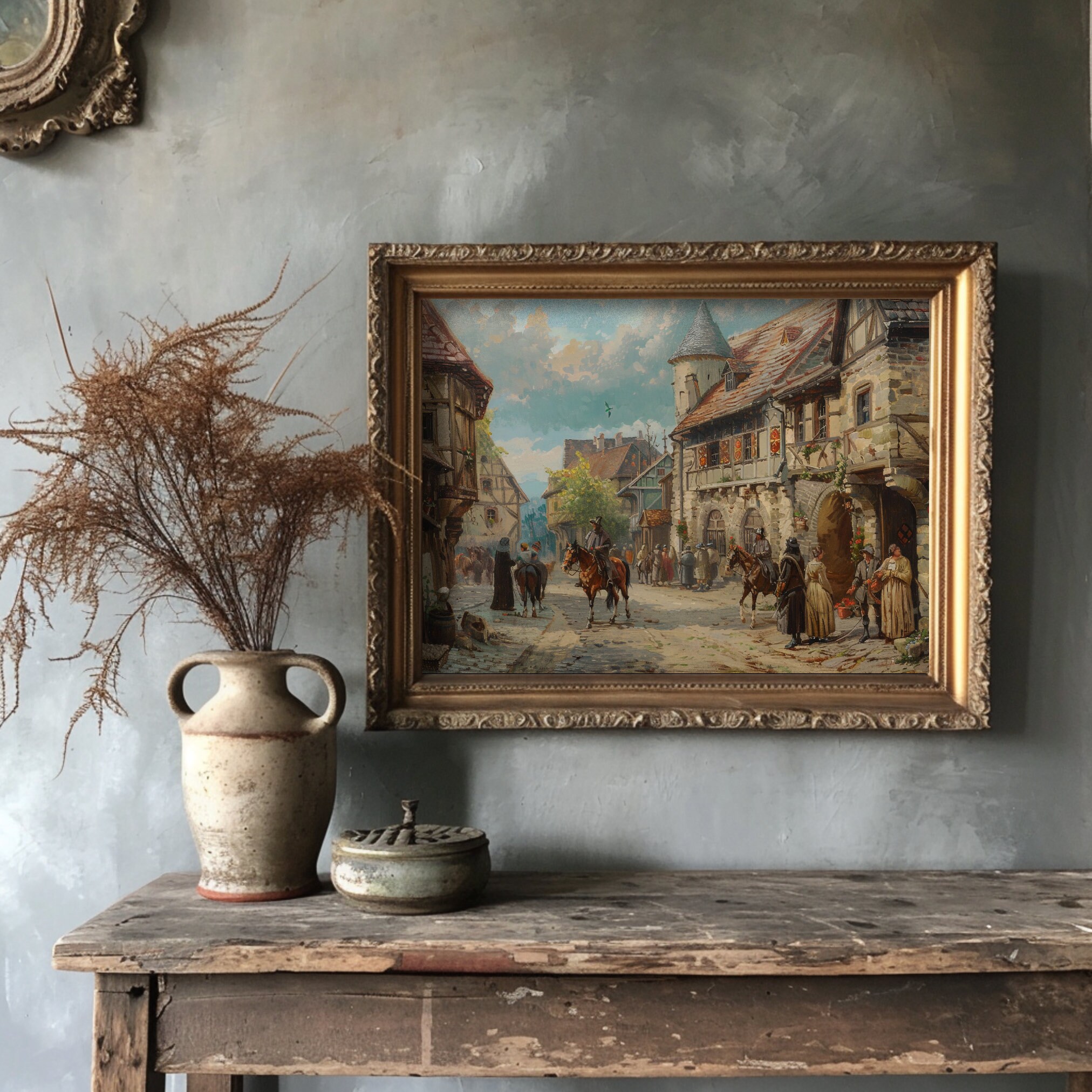 中世の街並み | アンティーク絵画の美学、ファンタジーダンジョンズ