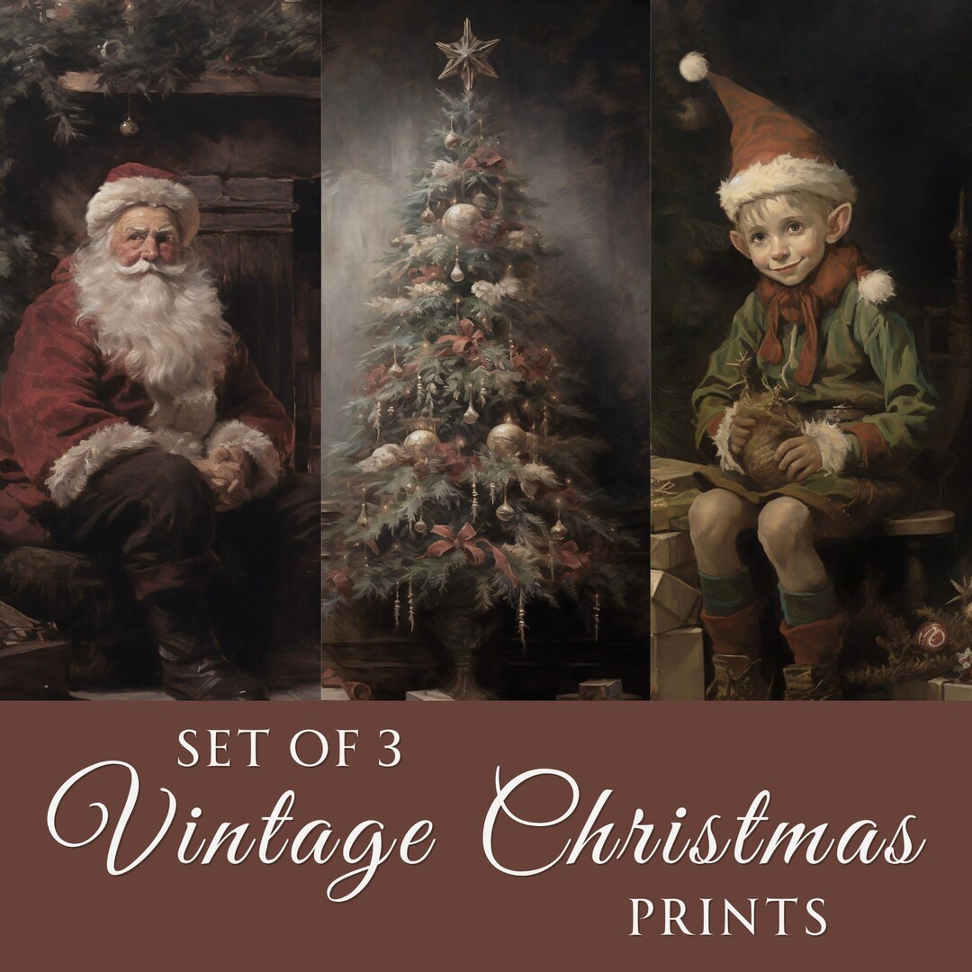 Set of 3 Vintage Christmas Prints | Cottagecore Decor, Moody Wall Art