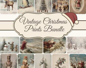 Vintage Christmas Prints Set | Rustic Holiday Wall Art (Digital Download)