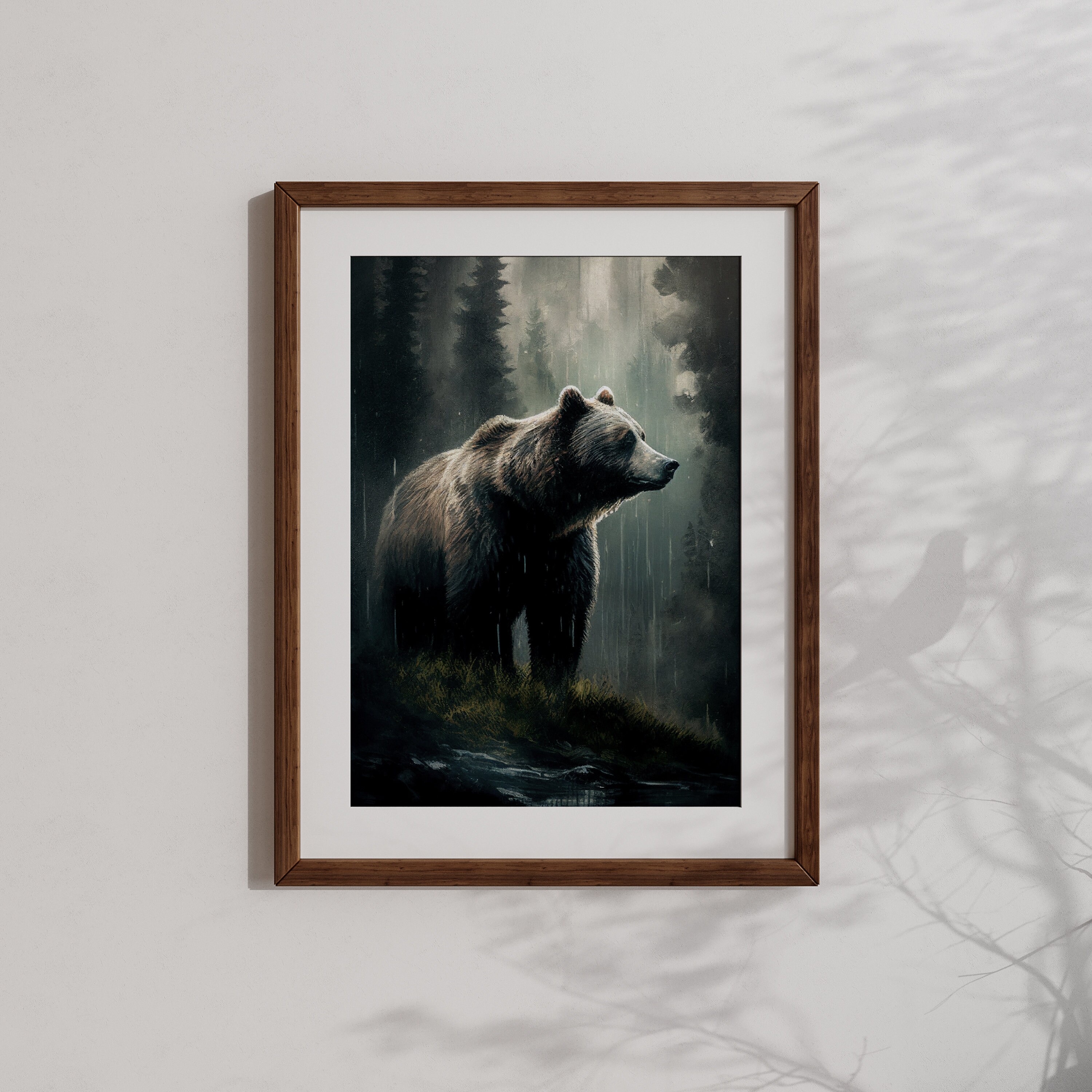 Ours grizzli Décoration nature ferme, décoration de cabane dans les bois,  art mural animal, peinture de la faune de mauvaise humeur, imprimable,  impressions esthétiques vintage -  France