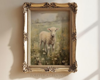 Easter Lamb Print | Vintage Farmhouse Cottagecore (Digital Download)