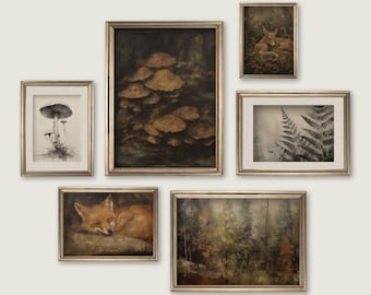 Set of 6 Moody Cottagecore Prints | Vintage Botanical Wall Art (Digital Download)