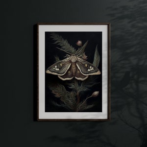 Botanical Moth | Dark Cottagecore Wall Art, Moody Floral Printable ...