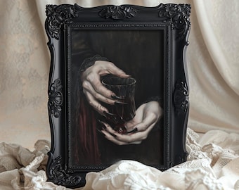 Vampire&#39;s Drink | Gothic Wall Art, Halloween Prints, Dark Oil Painting, Goth Home Decor, Spooky Horror Art, Macabre Art, Vampire Aesthetic
