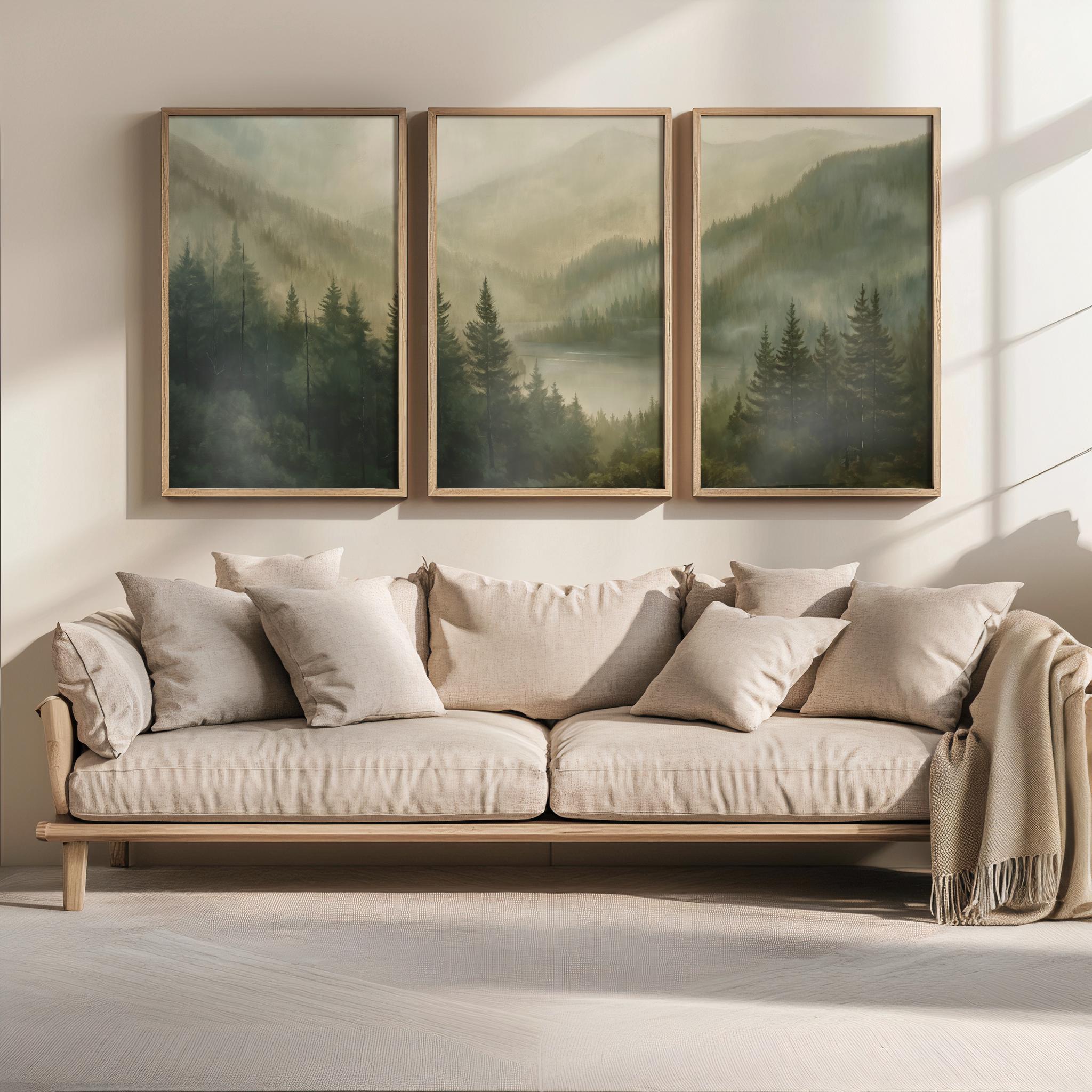 Set of 3 Misty Forest Prints | Nature Wall Art, Triptych Gallery Wall ...