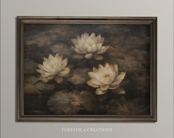 Water Lilies | Dark Cottagecore Wall Art, Dark Academia Prints, Lake House Decor, Moody Painting Print, Vintage Aesthetic, Nature Artwork