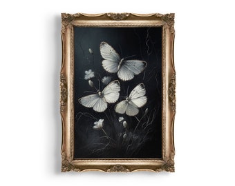 White Butterflies Painting | Dark Cottagecore Printable (Digital Download)
