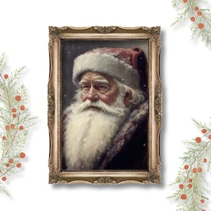 Santa Claus Portrait | Vintage Winter Oil Painting, Christmas Print, Winter Room Decor, Snowy Aesthetic Wall Art, Winter Holiday Printable