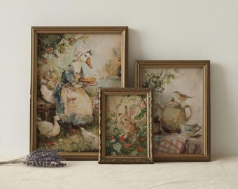 Set of 3 Whimsical Animal Prints: Cottagecore Nursery Decor (Digital Download)