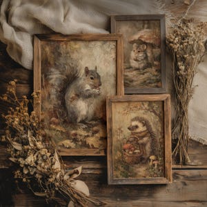3er Set Herbst Animal Prints | Cottagecore Decor, Woodland Kinderzimmer Wandkunst, Vintage Tierbilder, Rustikale Herbstgalerie, Forest Wandset