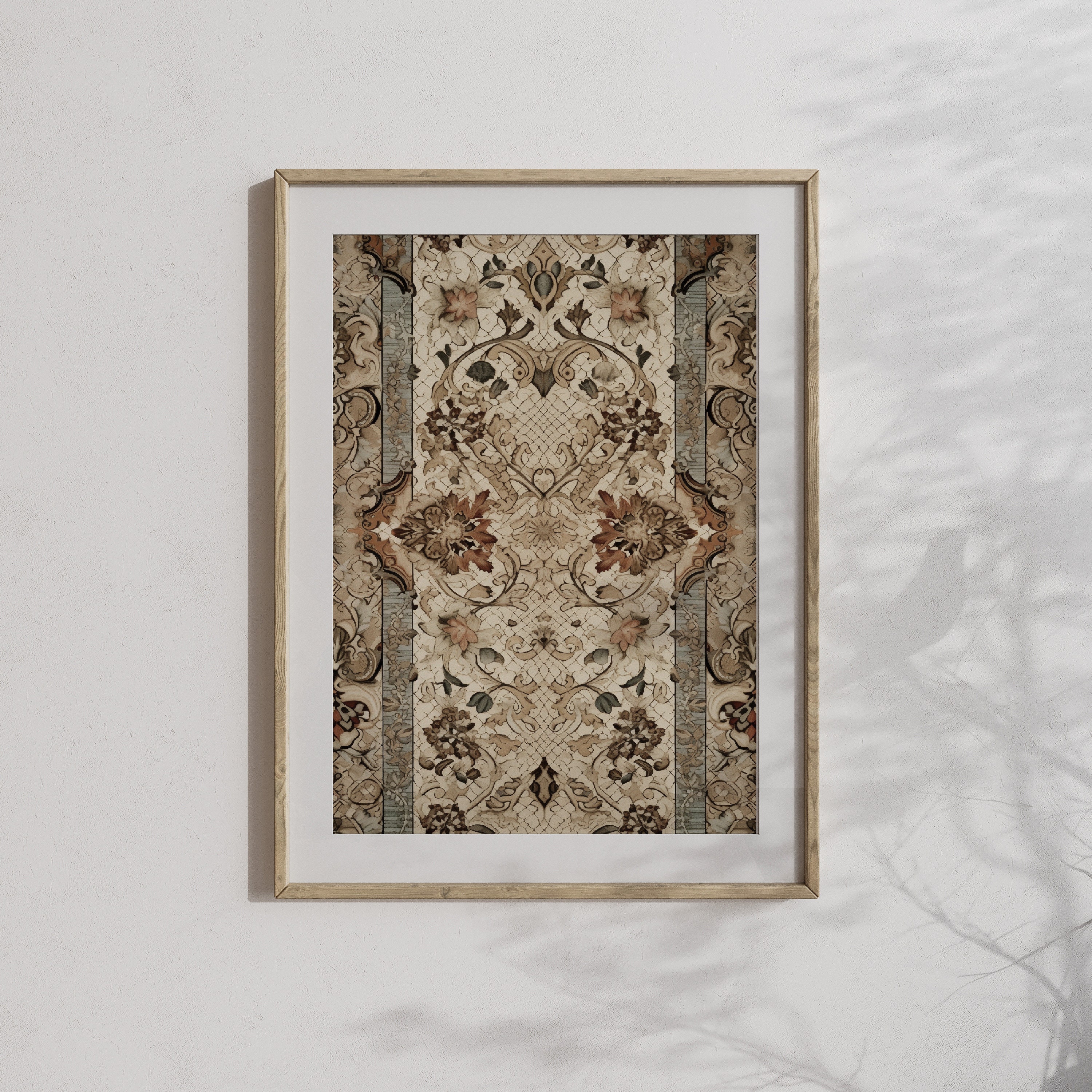 Antique Pattern | Rustic Farmhouse Decor, Textile Wall Art, Moody Tapestry Art, Eclectic Decor, Maximalist Print, Vintage Flower Design