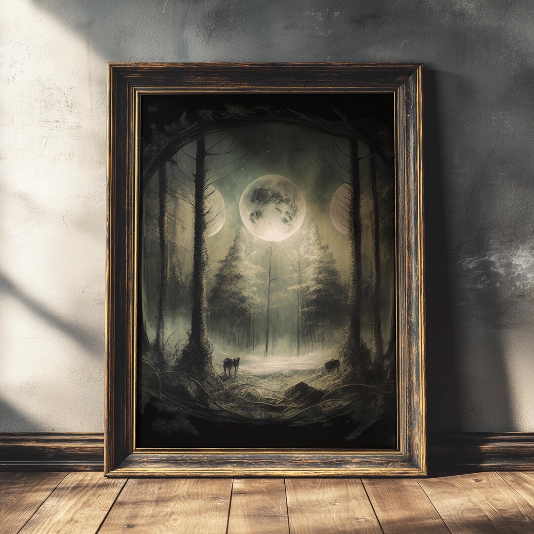 Triple Moon Forest Print | Dark Academia, Witchy Wall Art (digital ...
