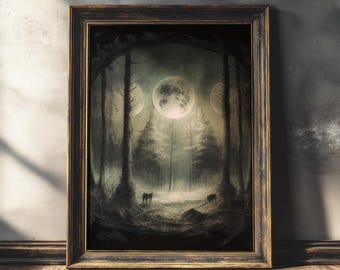 Impressão Floresta da Lua Tripla | Dark Academia, Arte de Parede Bruxa (Download Digital)