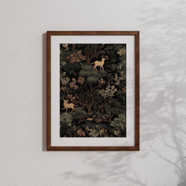 Antique Forest Pattern | Dark Academia Decor, Textile Wall Art, Victorian Goth Decor, Cottagecore Wall Art, Moody Tapestry Art, Vintage Art