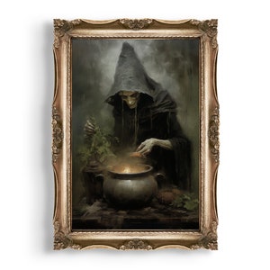 Grüne Hexe | Dark Cottagecore Drucke, Witchy Raumdekor, Stimmungsvolle Wandkunst, Dark Academia Decor, Botanische Ästhetik, Halloween Decor