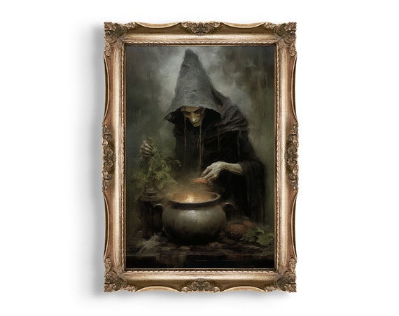 Green Witch | Dark Cottagecore Prints, Witchy Room Decor, Moody Wall Art, Dark Academia Decor, Botanical Aesthetic, Halloween Decor