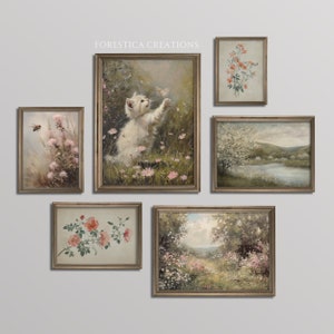 Set of 6 Spring Aesthetic Prints | Cottagecore Decor, Floral Gallery Wall Set, Oil Painting Prints, Farmhouse Wall Art, Moody Spring Art Set