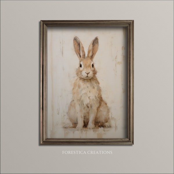 Easter Bunny | Cottagecore Room Decor, Vintage Easter Prints, Rustic Home Decor, Rabbit Painting, Bohemian Wall Art, Farmhouse Decor