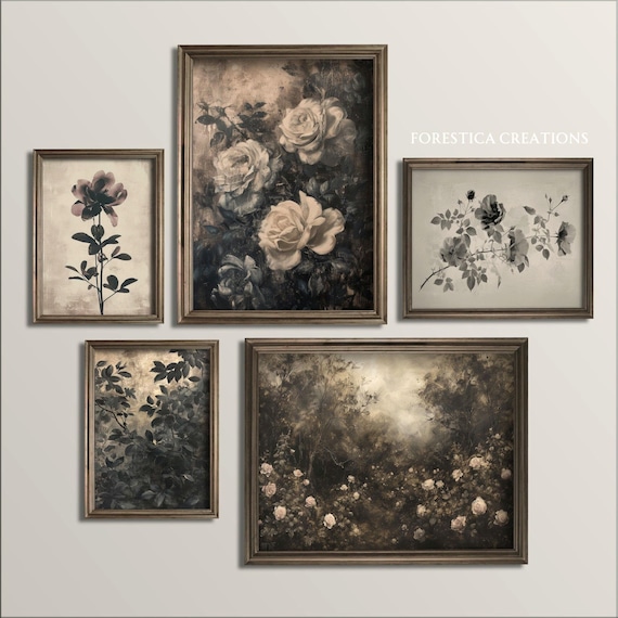 Set of 6 Dark Floral Prints | Moody Gothic Gallery Set (Digital Download)