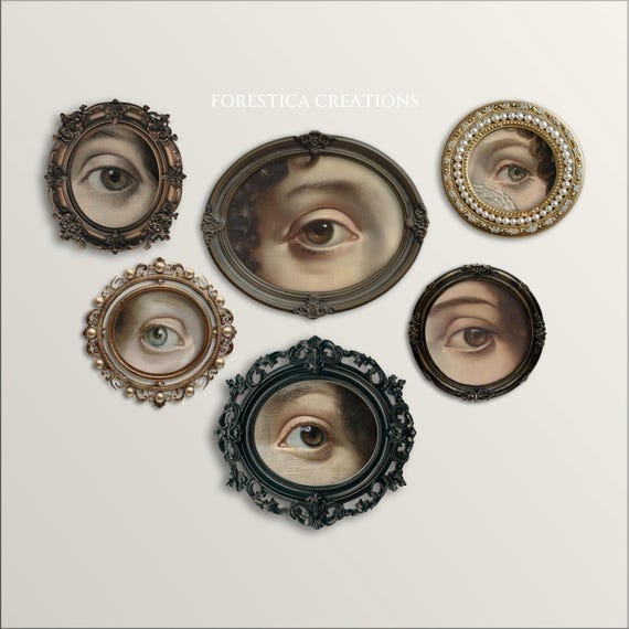 Set of 6 Lover's Eye Prints | Victorian Gallery Wall Set, Romantic Art Prints, Eclectic Decor, Antique Home Decor, Gothic Spooky Eyes Art