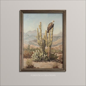 Wüste | Southwestern Wandkunst, rustikales Wohndekor, Wildwest-Kunstdruck, Ölgemälde Ästhetik, Vintage Western Landschaft, Kaktus Flora Kunst