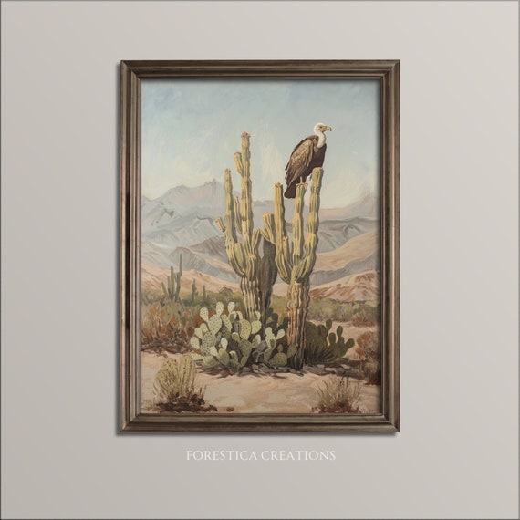 Desert | Southwest Wall Art, Rustic Home Decor, Wild West Art Print, Oil Painting Aesthetic, Vintage Western Landscape, Cactus Flora Art