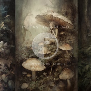 May include: A triptych of digital art prints featuring ethereal fairy figures in a mystical forest setting. The artwork includes fairies with large wings, mushrooms, and lush foliage. The text "INSTANT DOWNLOAD" and "FORESTICA CREATIONS" are visible.