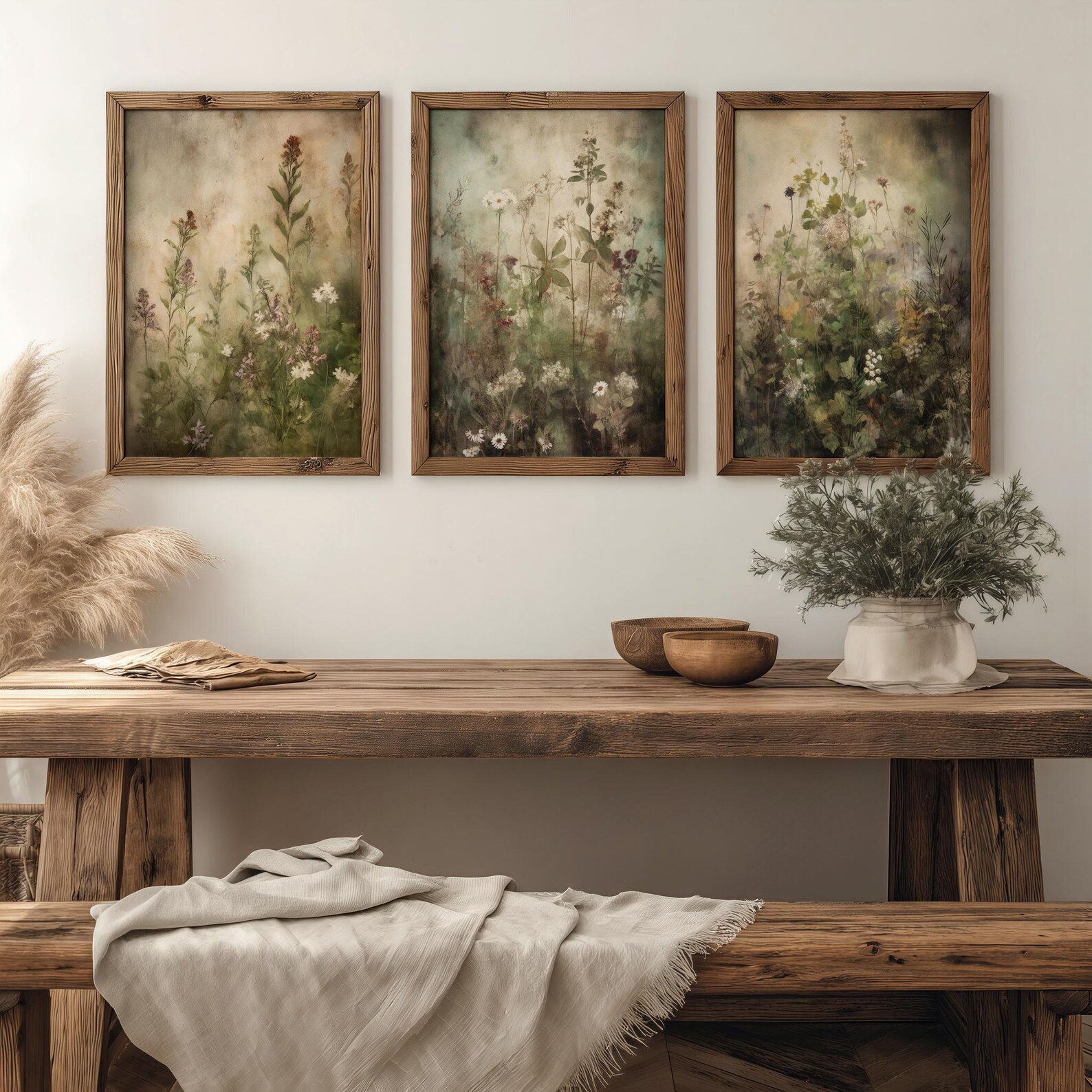 Set of 3 Botanical Prints | Cottagecore Decor, Moody Floral Wall Art ...