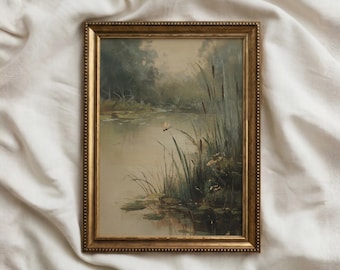 Dragonfly Printable Wall Art | Cottagecore Print, Landscape Oil Painting (Digital Download)