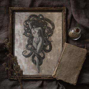 Medusa | Dark Academia Decor, schwermütige antike Kunst, Mythologie Druck, Gothic Wandkunst, Vintage Ölgemälde Ästhetik, vielseitiges Goth Kunststück