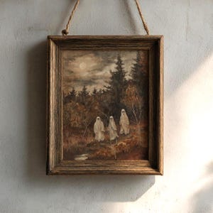 Woodland Ghosts | Halloween Prints, Spooky Wall Art, Fall Decor, Oil Painting Aesthetic, Haunted Woods Artwork, Ghostly Forest Art Print