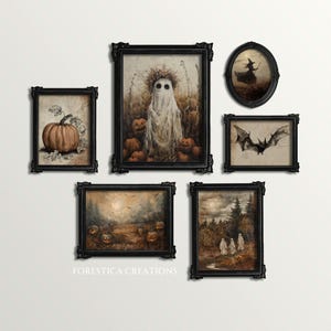 Set of 6 Halloween Prints | Spooky Gallery Wall Set, Moody Art Prints, Rustic Wall Art, Cottagecore Witch Decor, Vintage Aesthetic