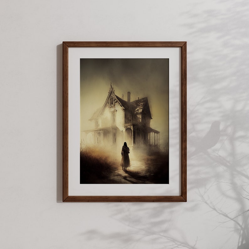 Haunted House Creepy Goth Wall Art, Spooky Halloween Decor, Eerie Atmosphere Painting, Gothic Aesthetic, Goth Academia, Macabre Art Print image 3