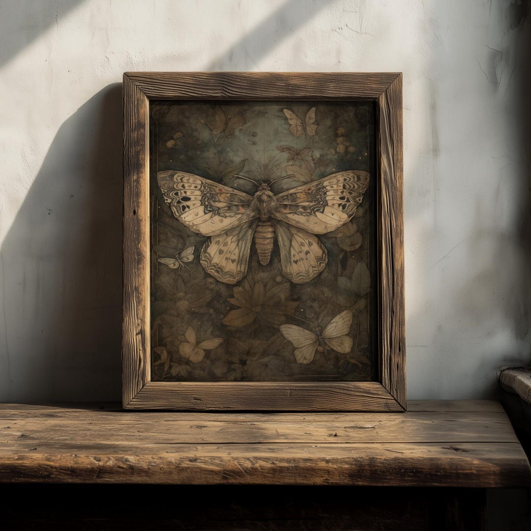 Antique Moth | Dark Cottagecore Wall Art, Moody Botanical Print ...