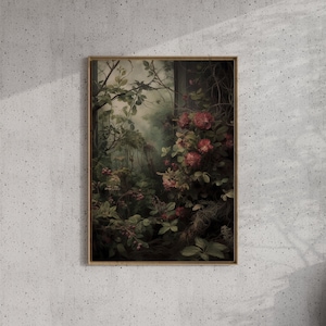 Secret Garden | Dark Cottagecore, Dark Academia Art, Vintage Floral Painting, Botanical Prints, Witch Room Decor, Dark Green Aesthetic image 2