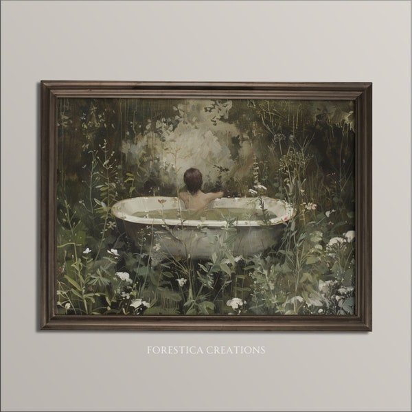 Forest Bath | Cottagecore Art Print, Cottage House Decor, Dark Academia Prints, Moody Painting Print, Vintage Floral Nature Aesthetic