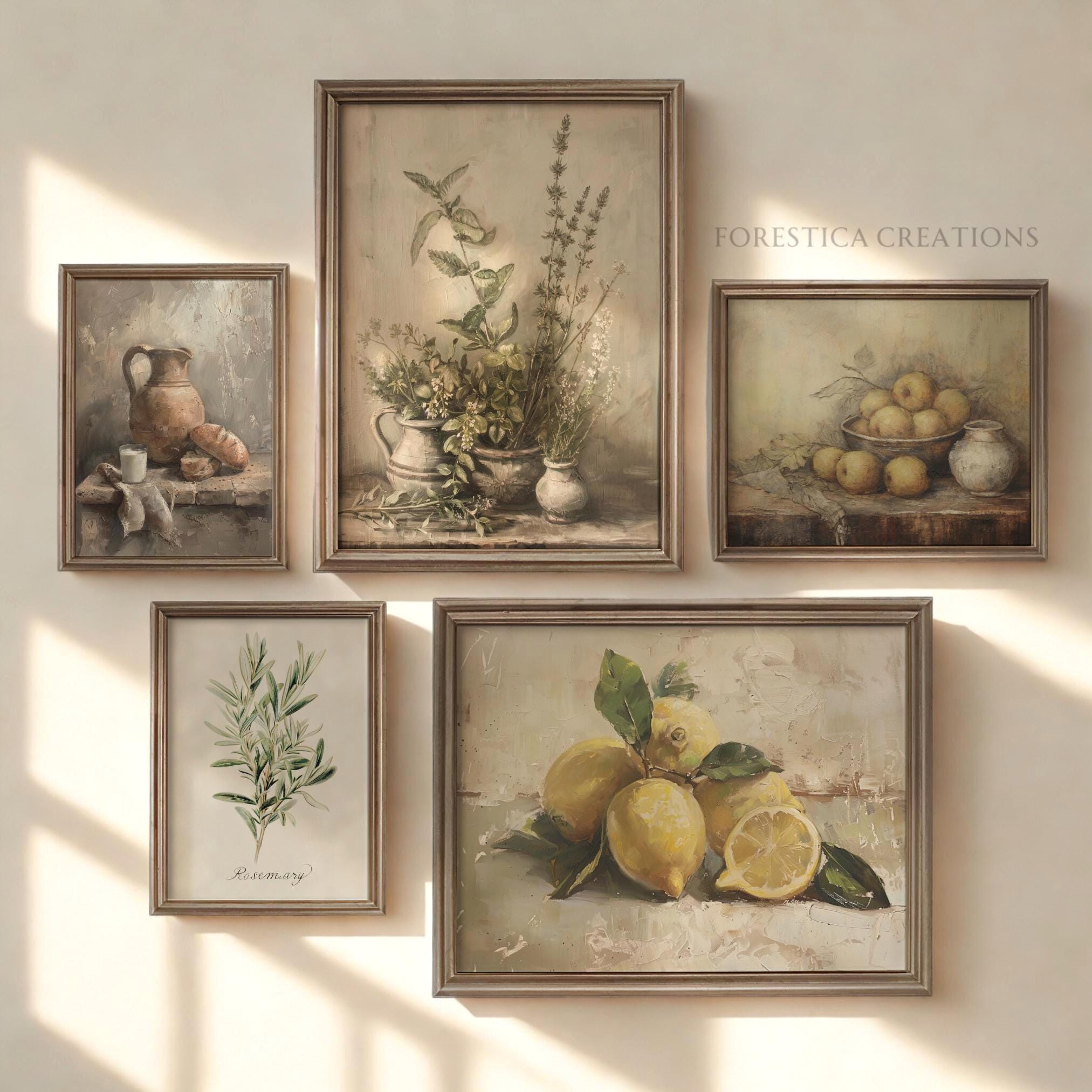 rustic cozy kitchen art prints under $7 shipped |... Set of 5 Rustic Kitchen Prints | Farmhouse Decor, Spring Gallery Wall ...