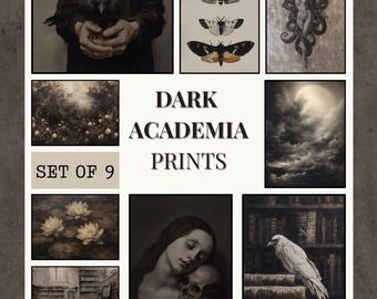 Conjunto de 9 impresiones de Dark Academia para pared, pintura al óleo de estilo melancólico, arte gótico para pared, decoración gótica para el hogar, conjunto de impresiones de arte antiguo oscuro.