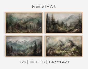 Set of 4 Mountain Landscapes | Frame TV Art, Instant Download, Moody Art, Vintage Smart TV Art, Antique Oil Painting Aesthetic, 8K UHD 16:9