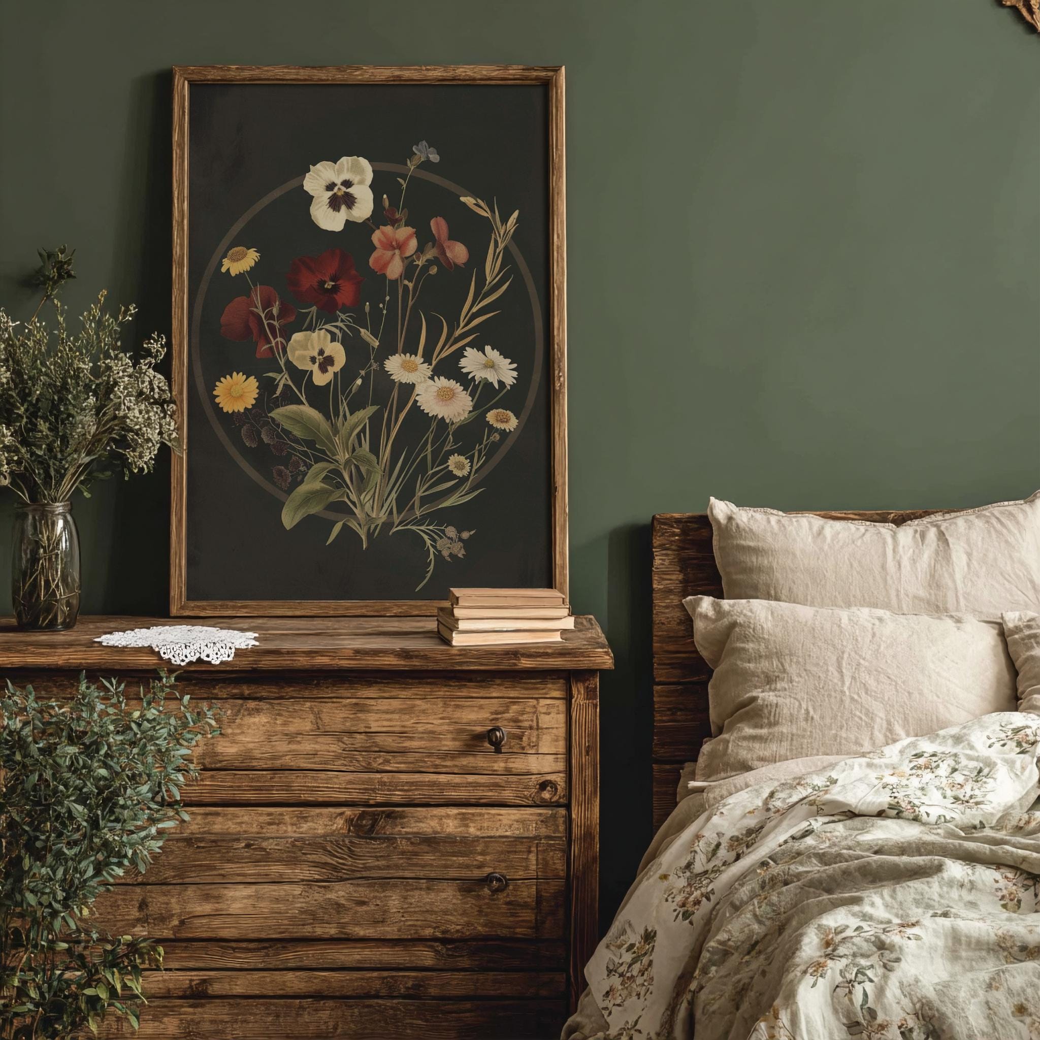 Set of 3 Dark Botanical Flower Prints | Cottagecore Decor, Moody Floral ...