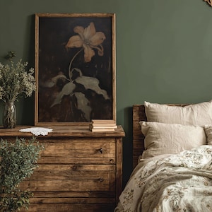 Dunkle Blume | Botanisches Dekor, Dunkler Cottagecore Druck, Dunkle Academia, Viktorianische Kunst, Vintage Ölgemälde Ästhetik, Stimmungsvoller Blumenkunstdruck