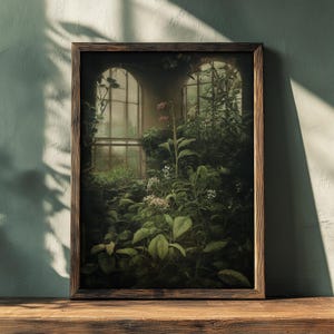 Greenhouse Interior Painting: Dark Cottagecore Botanical Print (Digital Download)
