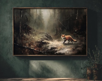 Lámina de zorro en el bosque oscuro / Arte mural de estilo cottagecore con ambiente melancólico (descarga digital)