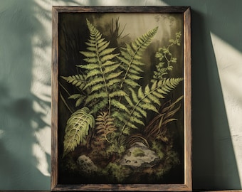 Dark Forest Fern Print | Vintage Botanical Goblincore Wall Art (Digital Download)