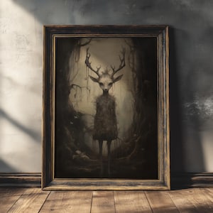 Woodland Creature | Halloween Prints, Dark Cottagecore, Gothic Wall Art, Goth Decor, Dark Oil Painting, Spooky Horror Art, Macabre Wall Art