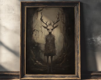 Woodland Creature | Halloween Prints, Dark Cottagecore, Gothic Wall Art, Goth Decor, Dark Oil Painting, Spooky Horror Art, Macabre Wall Art