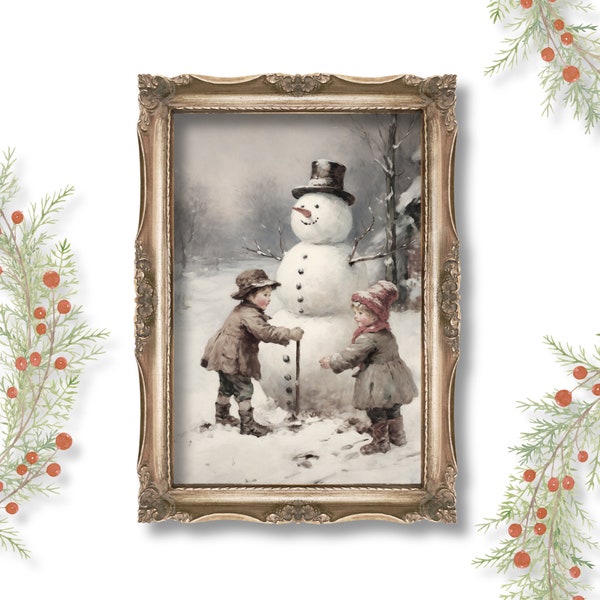 Snowman | Winter Room Decor, Snowy Aesthetic, Christmas Prints, Cottagecore Decor, Dark Academia Christmas, Vintage Decor, Farmhouse Artwork