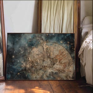 Mapa estelar / Arte mural celestial vintage, decoración de Dark Academia, decoración de tarot antiguo, estética de bruja, mapa del cielo nocturno melancólico, impresión de pintura al óleo