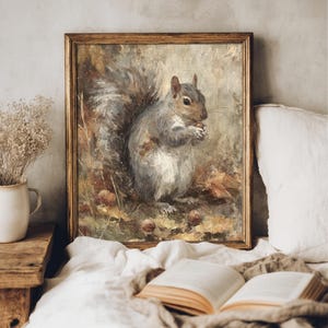 Pintura al óleo de ardilla: Impresión animal vintage estilo cottagecore (descarga digital)